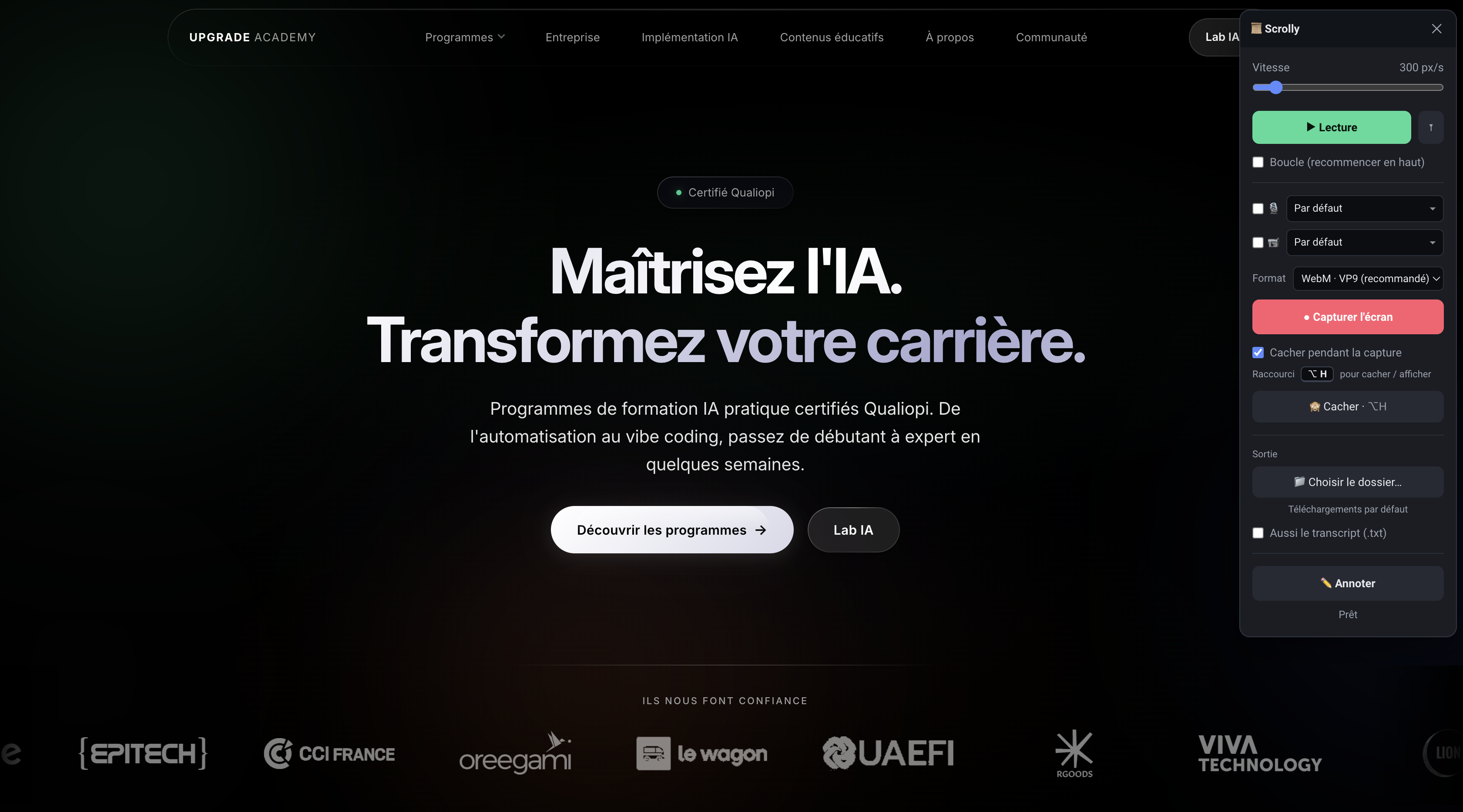 Scrolly en action sur une page web